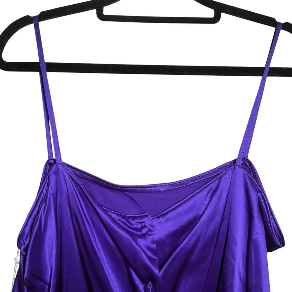 Vintage Christian Dior Deadstock 80s Royal Purple Silk Satin Button Back Cami 14